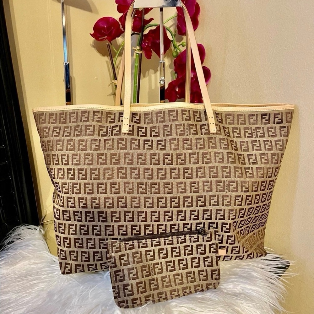 Fendi Zucchino Tote Shoulder Bag with Pouch